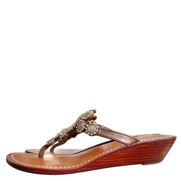 TRINA TURK 'Argentina' Leather Sandals, Size 10, Natural Shells &amp; Rhinestones