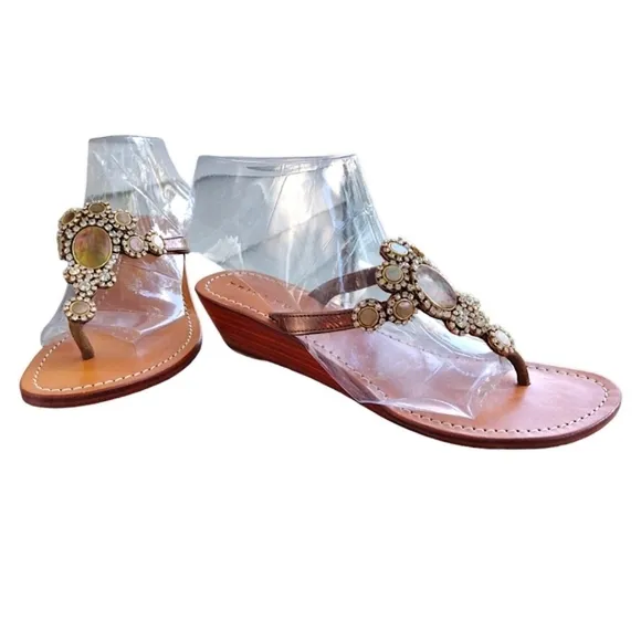 TRINA TURK 'Argentina' Leather Sandals, Size 10, Natural Shells &amp; Rhinestones