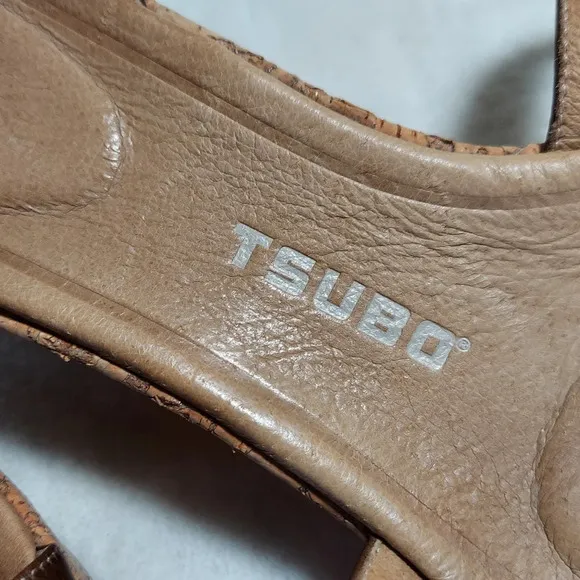 Tsubo Olivette BrownTan Leather Strappy Cork‎ Wedge Platforms