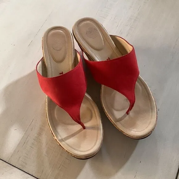 TSUBO Red Suede Cork Wedge Sandals