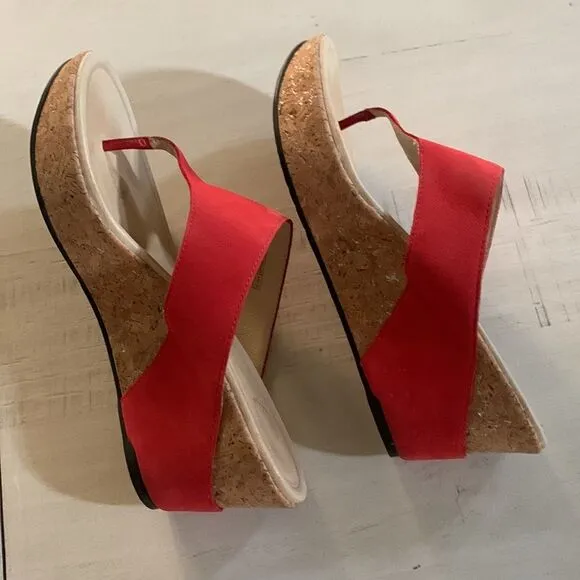 TSUBO Red Suede Cork Wedge Sandals