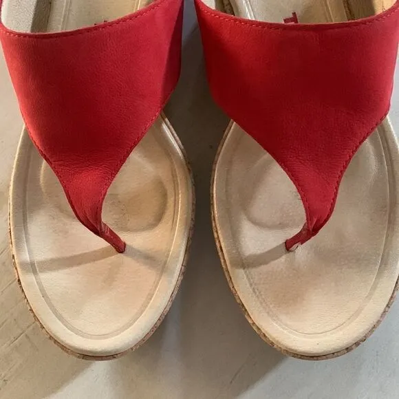TSUBO Red Suede Cork Wedge Sandals