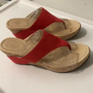 TSUBO Red Suede Cork Wedge Sandals
