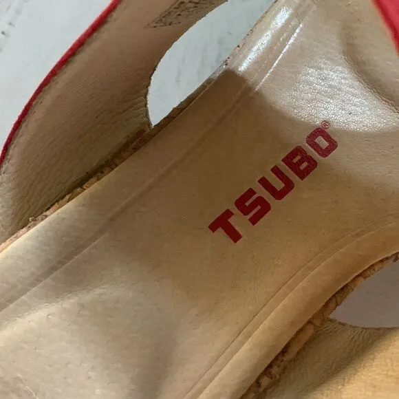 TSUBO Red Suede Cork Wedge Sandals