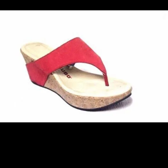 TSUBO Red Suede Cork Wedge Sandals