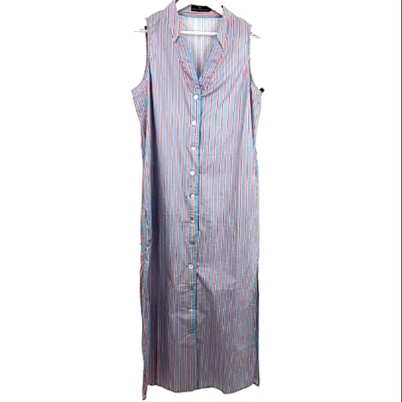 TUCKERKNUCK Pomander Place Lara Stripe V-Neck Midi/Maxi Pocket Shirtdres…