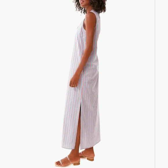 TUCKERKNUCK Pomander Place Lara Stripe V-Neck Midi/Maxi Pocket Shirtdres…