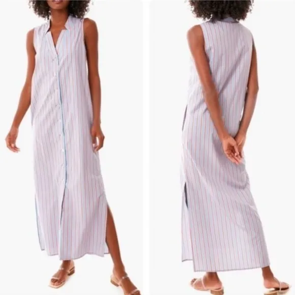 TUCKERKNUCK Pomander Place Lara Stripe V-Neck Midi/Maxi Pocket Shirtdres…