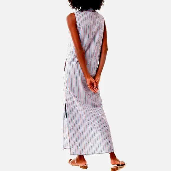 TUCKERKNUCK Pomander Place Lara Stripe V-Neck Midi/Maxi Pocket Shirtdres…