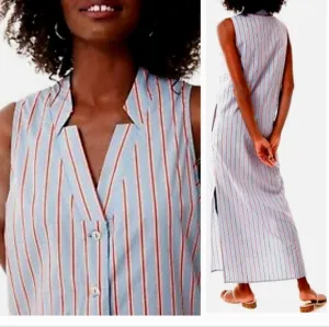 TUCKERKNUCK Pomander Place Lara Stripe V-Neck Midi/Maxi Pocket Shirtdres…