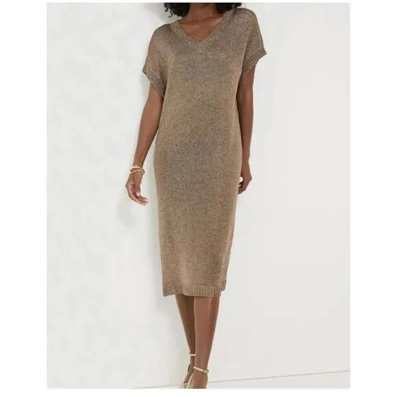 Tuckernuck Bronze Metallic Knit Indie Midi Dress $298 NWT Medium M