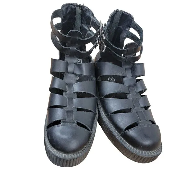 Tukskin Gladiator Viva Low Black Women's Sandals Vegan Goth Platform Size 10