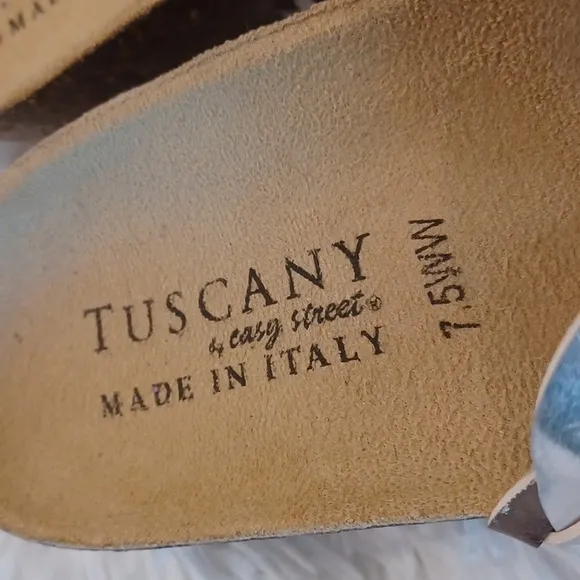 Tuscany By Easy Street Womens Gold &amp; Silver Slide Wedge Sandals Size 7.5 WW NEW