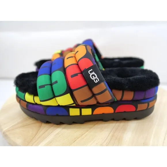 UGG ALL GENDER PRIDE LOGO MAXI‎ SLIDE PLATFORM SANDALS, WOMEN US 7