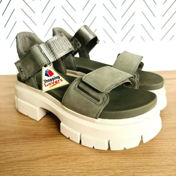🤩UGG Ashton Ankle Strap Suede Platform Chunky Sz 7 Women Sandals Green 1136764