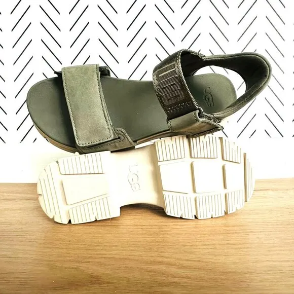 🤩UGG Ashton Ankle Strap Suede Platform Chunky Sz 7 Women Sandals Green 1136764