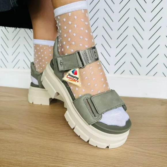 🤩UGG Ashton Ankle Strap Suede Platform Chunky Sz 7 Women Sandals Green 1136764