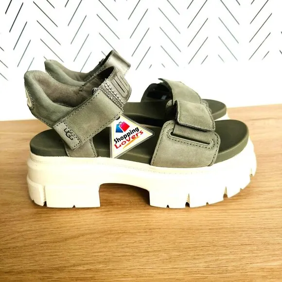🤩UGG Ashton Ankle Strap Suede Platform Chunky Sz 7 Women Sandals Green 1136764