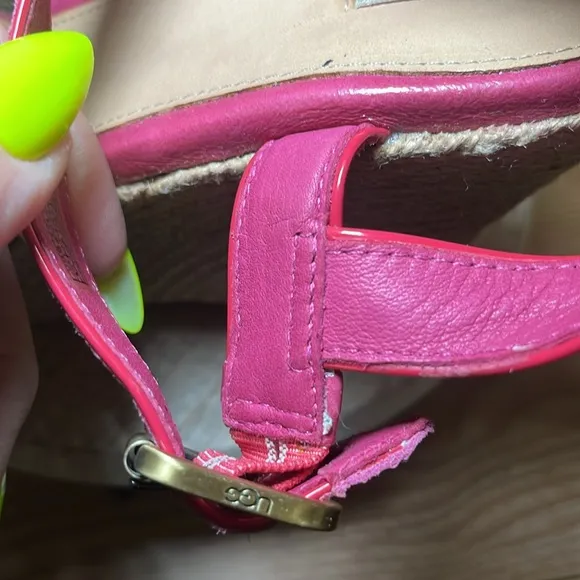 UGG Australia Jackilyn Pink Leather Sling Back Wedge Sandals Vacation Summer