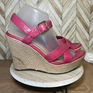 UGG Australia Jackilyn Pink Leather Sling Back Wedge Sandals Vacation Summer