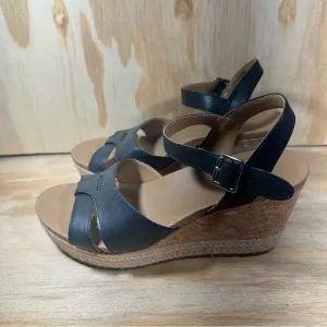 UGG Black Leather Wedge Sandals Women’s Size 6.5