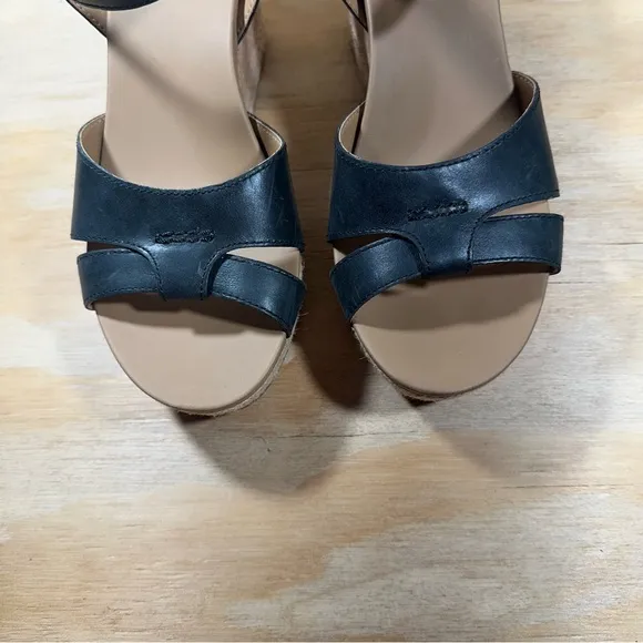 UGG Black Leather Wedge Sandals Women’s Size 6.5