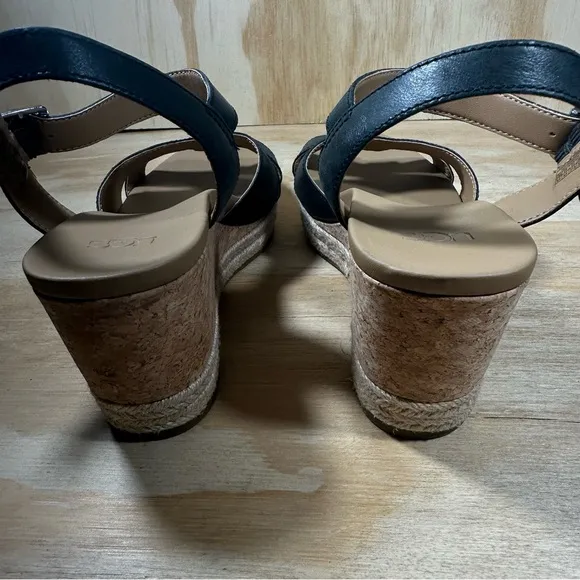 UGG Black Leather Wedge Sandals Women’s Size 6.5