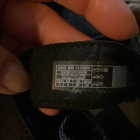 UGG Black Sandals with Woven Design and Ankle Support