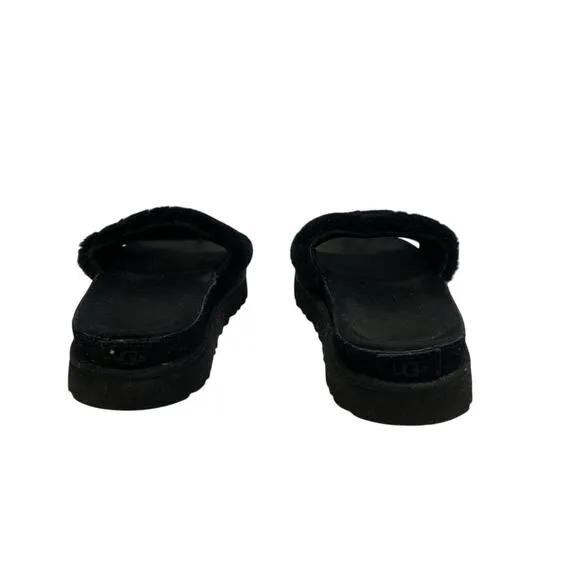 UGG Black Women's Size 6 Logo Laton Fur Loungewear Foam House Slides Sandals