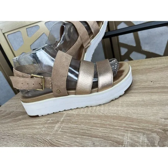 Ugg Braelynn Metallic Platform Straps Sandals Wm 7.5 Leather Rose Gold