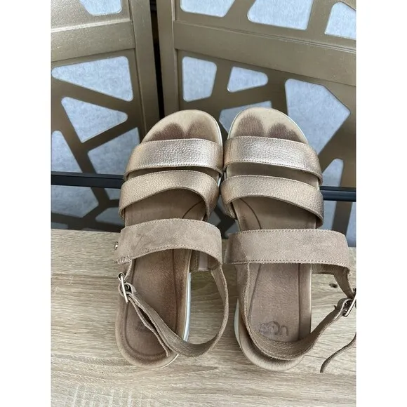 Ugg Braelynn Metallic Platform Straps Sandals Wm 7.5 Leather Rose Gold