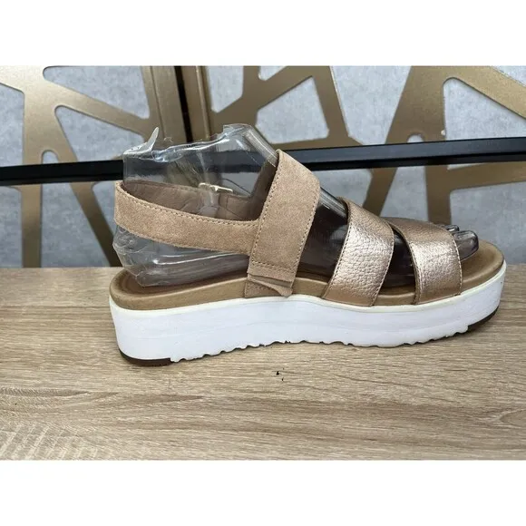 Ugg Braelynn Metallic Platform Straps Sandals Wm 7.5 Leather Rose Gold