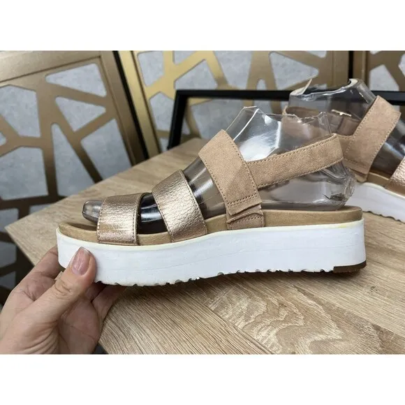 Ugg Braelynn Metallic Platform Straps Sandals Wm 7.5 Leather Rose Gold