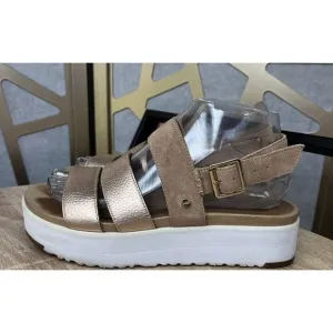 Ugg Braelynn Metallic Platform Straps Sandals Wm 7.5 Leather Rose Gold