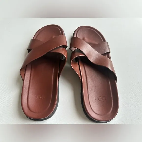 UGG Brown Leather Slide Sandals