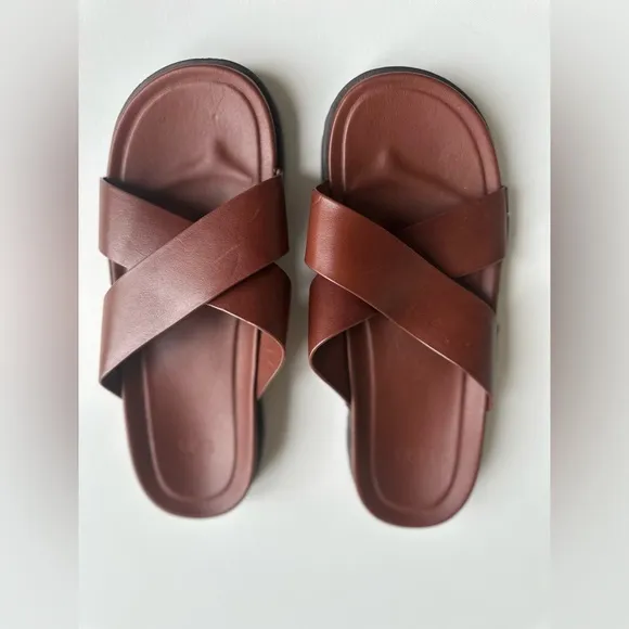 UGG Brown Leather Slide Sandals
