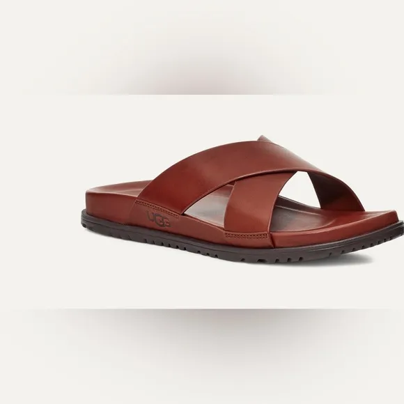 UGG Brown Leather Slide Sandals