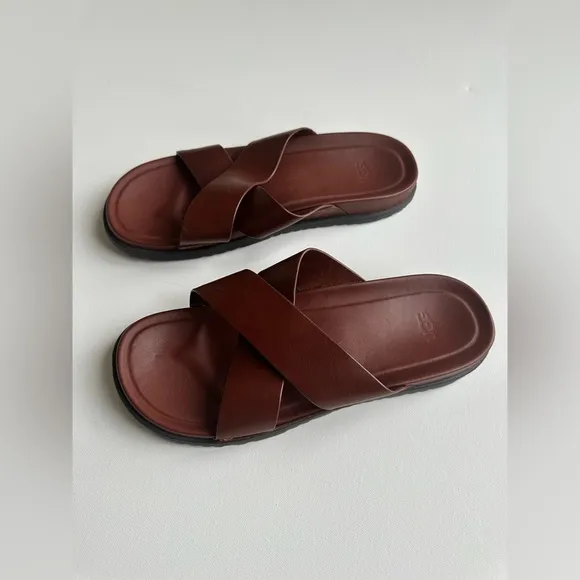 UGG Brown Leather Slide Sandals