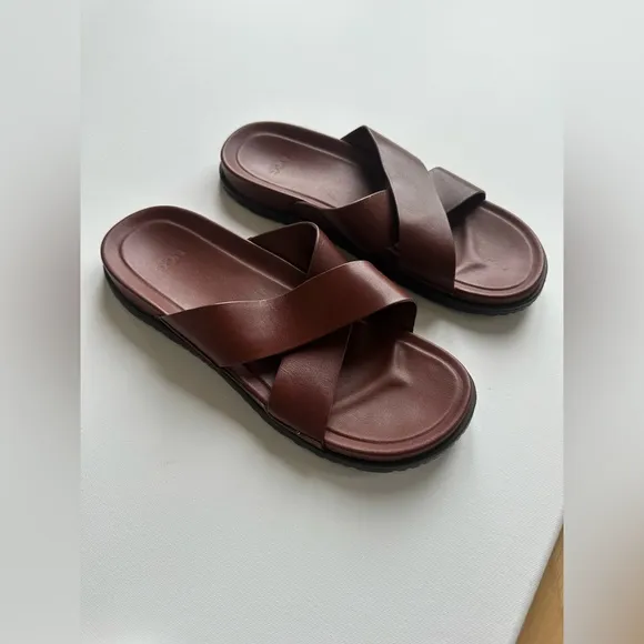 UGG Brown Leather Slide Sandals