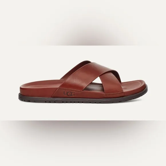 UGG Brown Leather Slide Sandals