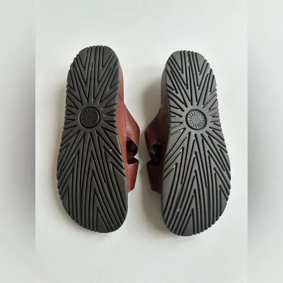 UGG Brown Leather Slide Sandals