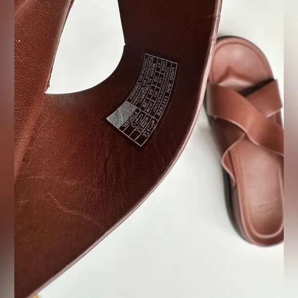 UGG Brown Leather Slide Sandals