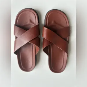 UGG Brown Leather Slide Sandals