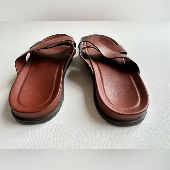 UGG Brown Leather Slide Sandals