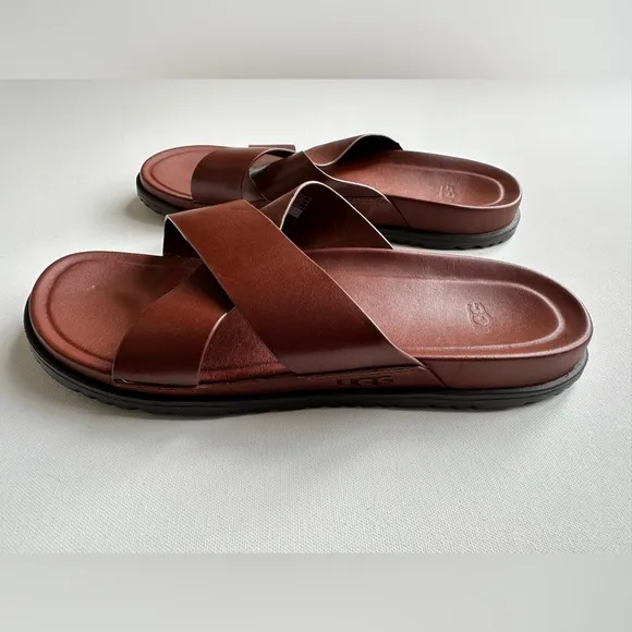 UGG Brown Leather Slide Sandals