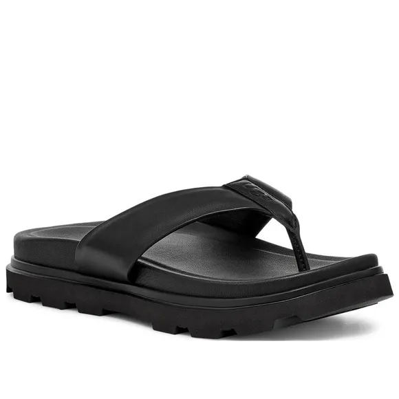 UGG Capitola Flip Flops Sandals-Black Leather-Men’s 12-Summer-Casual-Travel-NEW