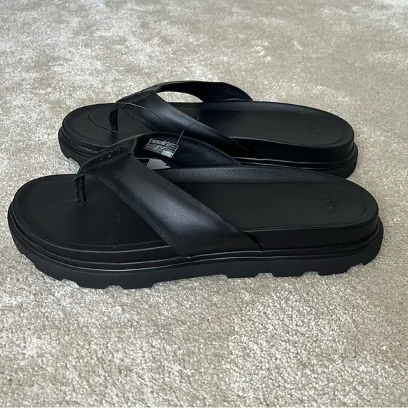UGG Capitola Flip Flops Sandals-Black Leather-Men’s 12-Summer-Casual-Travel-NEW