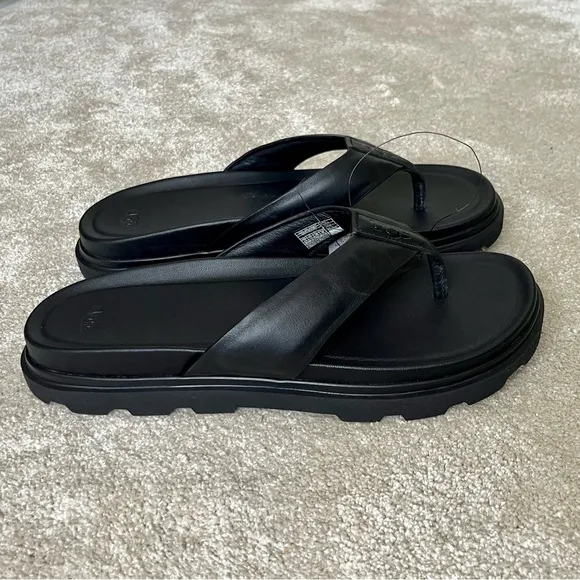 UGG Capitola Flip Flops Sandals-Black Leather-Men’s 12-Summer-Casual-Travel-NEW