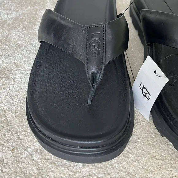 UGG Capitola Flip Flops Sandals-Black Leather-Men’s 12-Summer-Casual-Travel-NEW