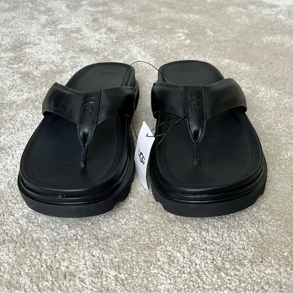UGG Capitola Flip Flops Sandals-Black Leather-Men’s 12-Summer-Casual-Travel-NEW